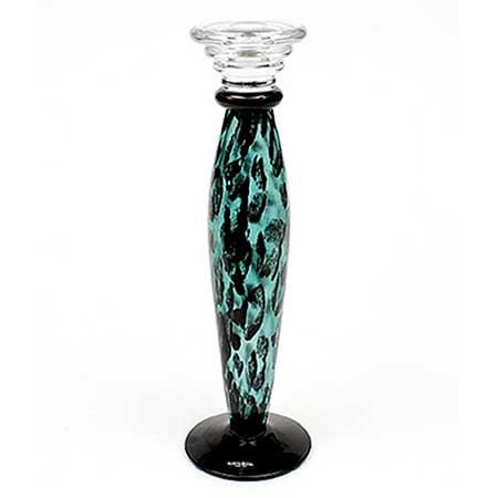 Kjell Engman Kosta Boda Safari Green/ black candleholder. Model 69356. Height 33 cm