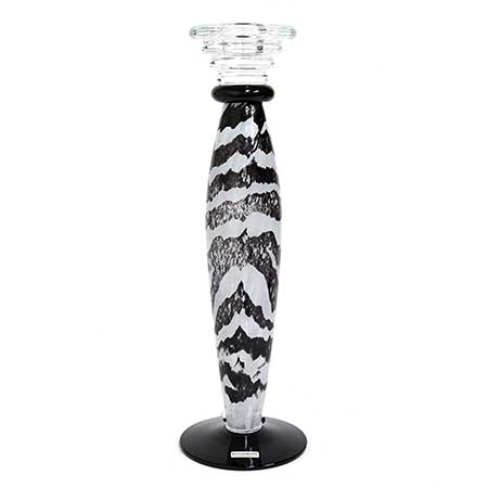 Kjell Engman Kosta Boda Safari White/ black candleholder. Model 69357. Height 33 cm