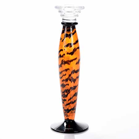 Kjell Engman Kosta Boda Safari Orange/ black candleholder. Model 69358. Height 33 cm