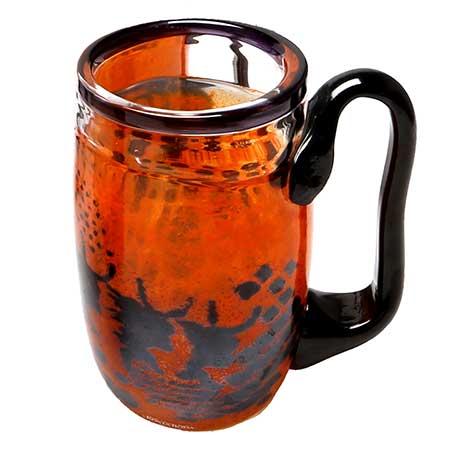 Kjell Engman Kosta Boda Safari Orange/black mug. Model 99420. Height 16 cm