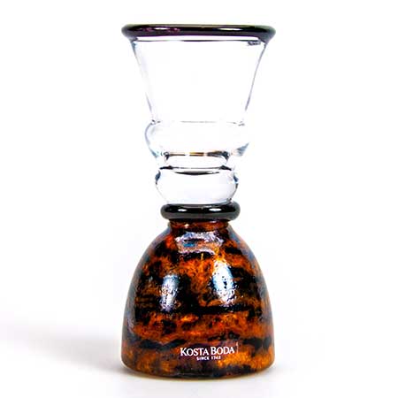 Kjell Engman Kosta Boda Safari Orange/black small glass. Model 99417. Height 13 cm