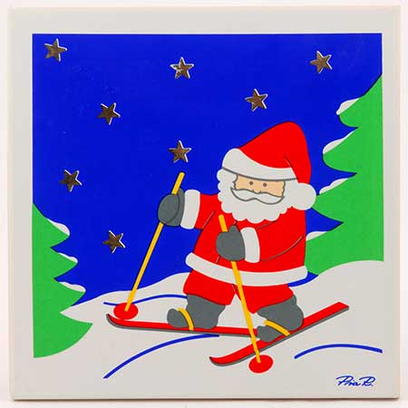 Pia Rönndah Gustavsberg God Jul Wall Plaques Tomtetur (Santa's Ski Trip)