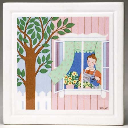 Pia Rönndah Gustavsberg Villa Rosa Wall Plaques Woman in window