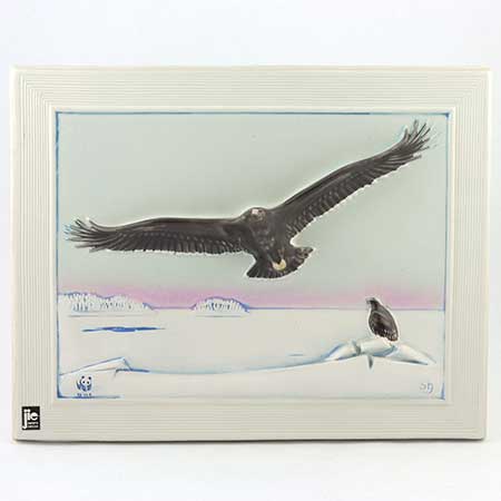 Staffan Johnson Jie wall plaque Utrotningshotade Djur i Vintermiljö 1987, Havsörn (Sea Eagle), limited edition of 3000, width 32 cm