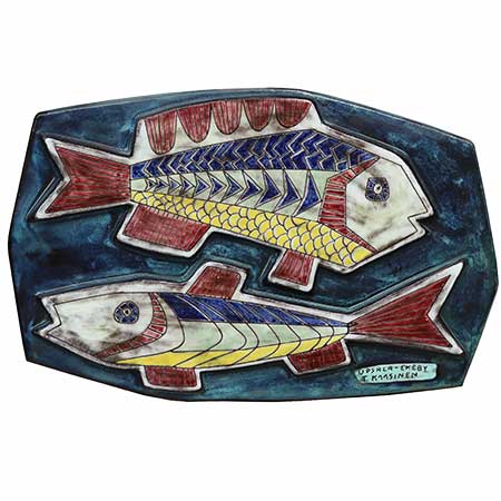 Taisto Kaasinen Upsala-Ekeby Wall Plaque Fiskar (Fish), 1958, model 6020, length 50 cm