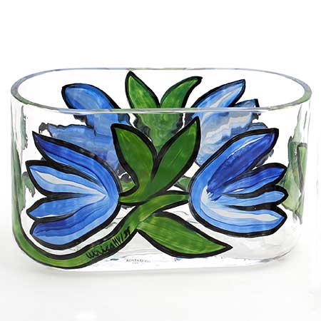 Ulrica Hydman-Vallien Blossom Bowl. Model 40028 (blue) and 40029 (red). Height 13 cm