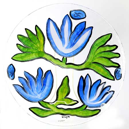 Ulrica Hydman-Vallien Blossom Dish. Model 70028 (blue) and 70028 (red). Diameter 33 cm