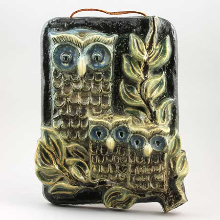 Willy Fischer Ego Stengods and Stengods Fischer Wall Plaque Owls, height 30 cm
