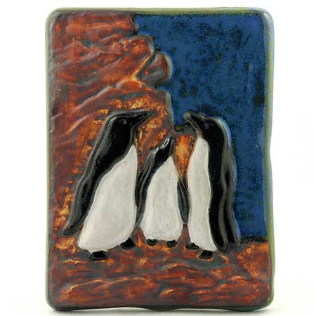 Willy Fischer Ego Stengods and Stengods Fischer Wall Plaque Penguins, height 22 cm