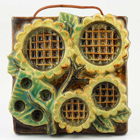 Willy Fischer Ego Stengods and Stengods Fischer Wall Plaque Sunflower, height 20 cm