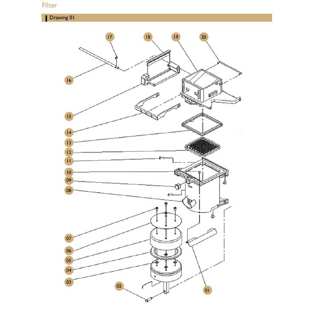 Reservdelar - CQube SF03, SF12, MF04 W, MF13 W, MF04 CO2, MF13 CO2, LF04, LF04 W, LF13 W, LF04 CO2, LF13 CO2 - Brewer Drawing 1