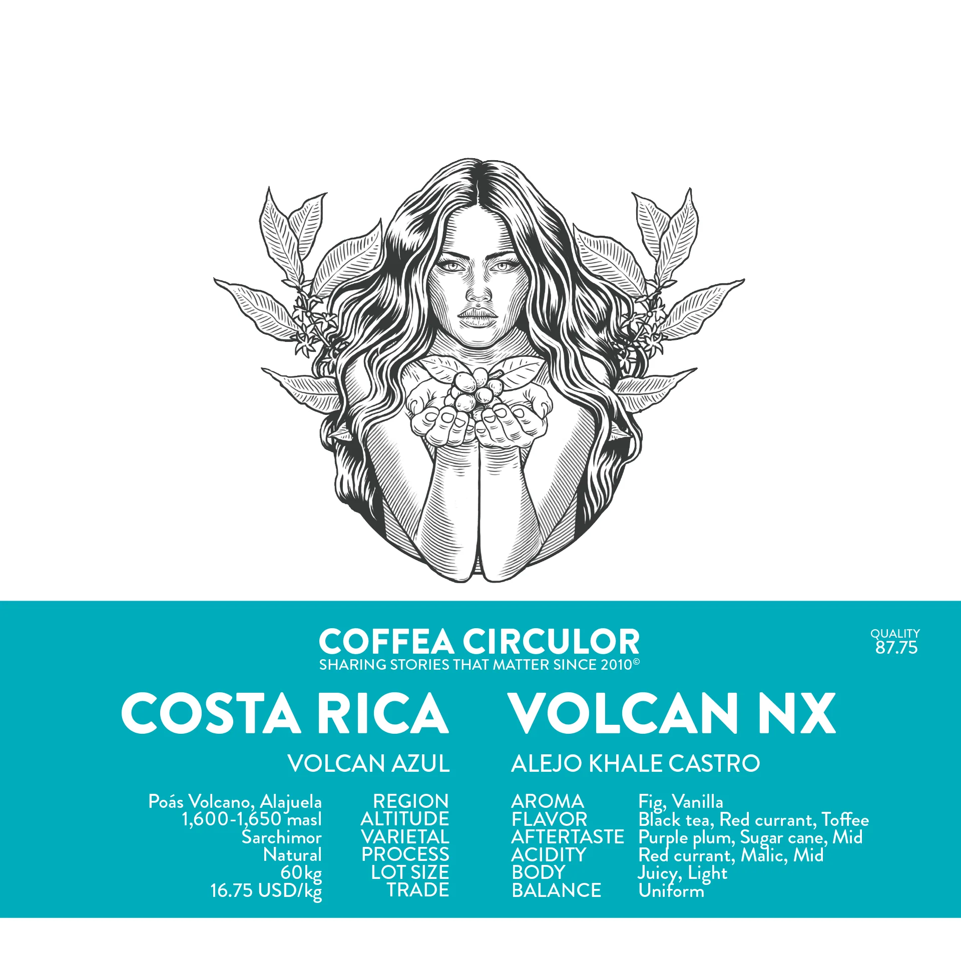 Coffea Circulor - Volcan - Natural - Costa Rica - Ljusrostade hela kaffebönor - 250g