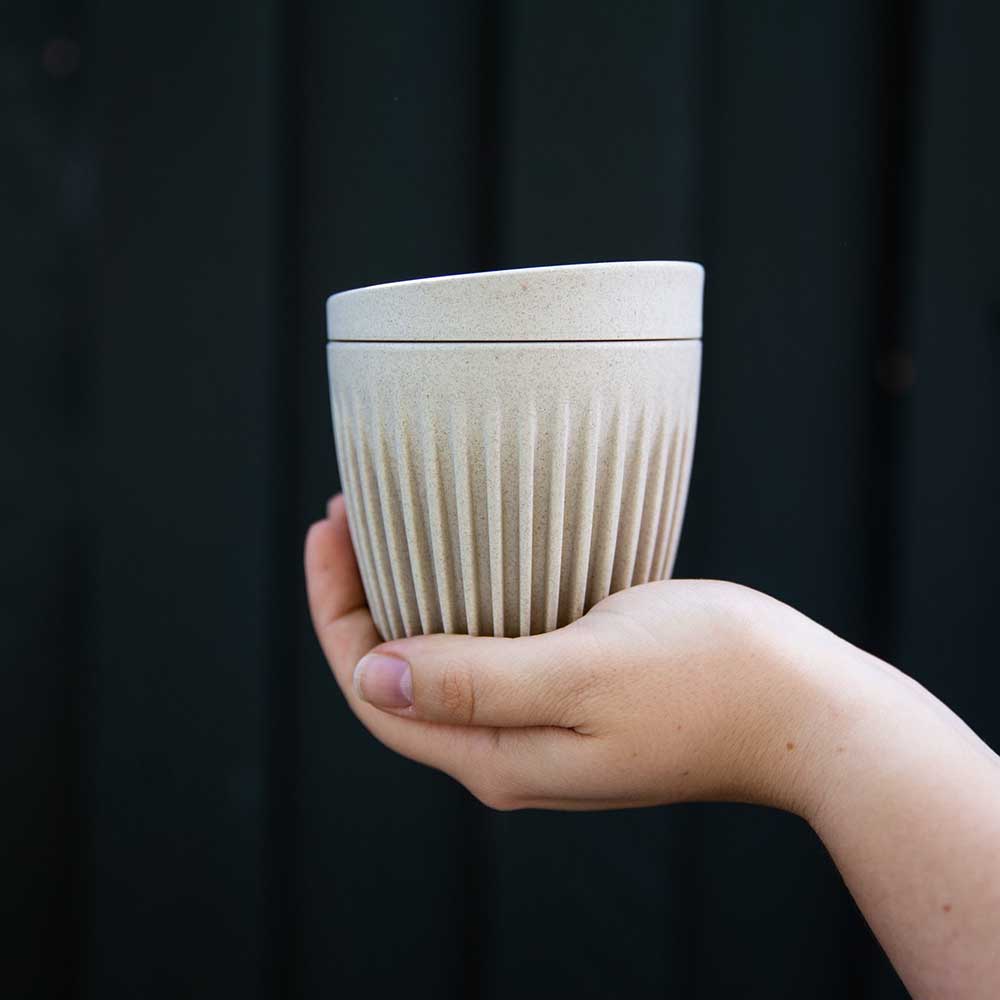 HuskeeCups - Take Away mugg med lock - Tillverkad utav restprodukter från kaffebönan - Naturfärgad - 6