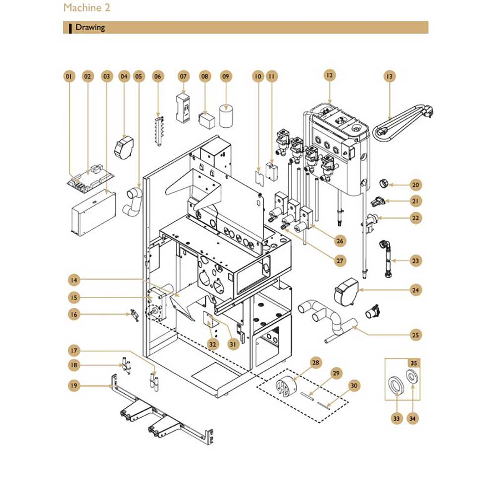 Reservdelar -  CQube MF04 W, MF13 W, MF04 CO2, MF13 CO2, LF04, LF13, LF04 W, LF13 W, LF04 CO2, LF13 CO2 - Maskin 2