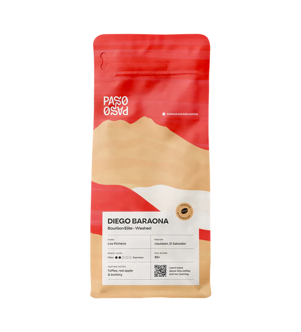 Paso Paso - Diego Baraona - Bourbon Elite Washed - El Salvador - Ljusrostade hela kaffebönor - 250g