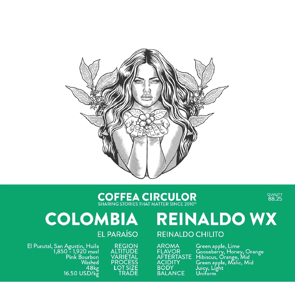 Coffea Circulor - Reinaldo WX - Colombia - Ljusrostade hela kaffebönor - 250g
