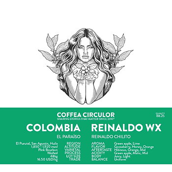 Coffea Circulor - Reinaldo WX - Colombia - Ljusrostade hela kaffebönor - 250g