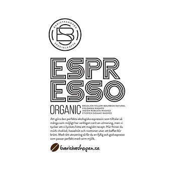 Baristashopen - Espresso Organic - Ekologisk espresso - Ekologiskt (SE-EKO-03) mörkrostade kaffebönor - 500g 