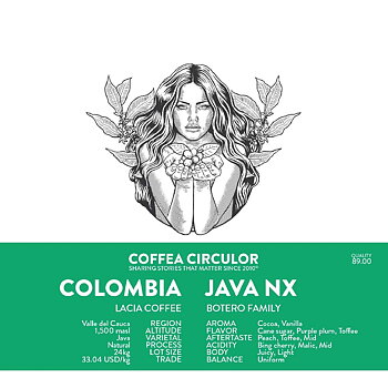 Coffea Circulor - Java NX - Colombia - Ljusrostade hela kaffebönor - 250g