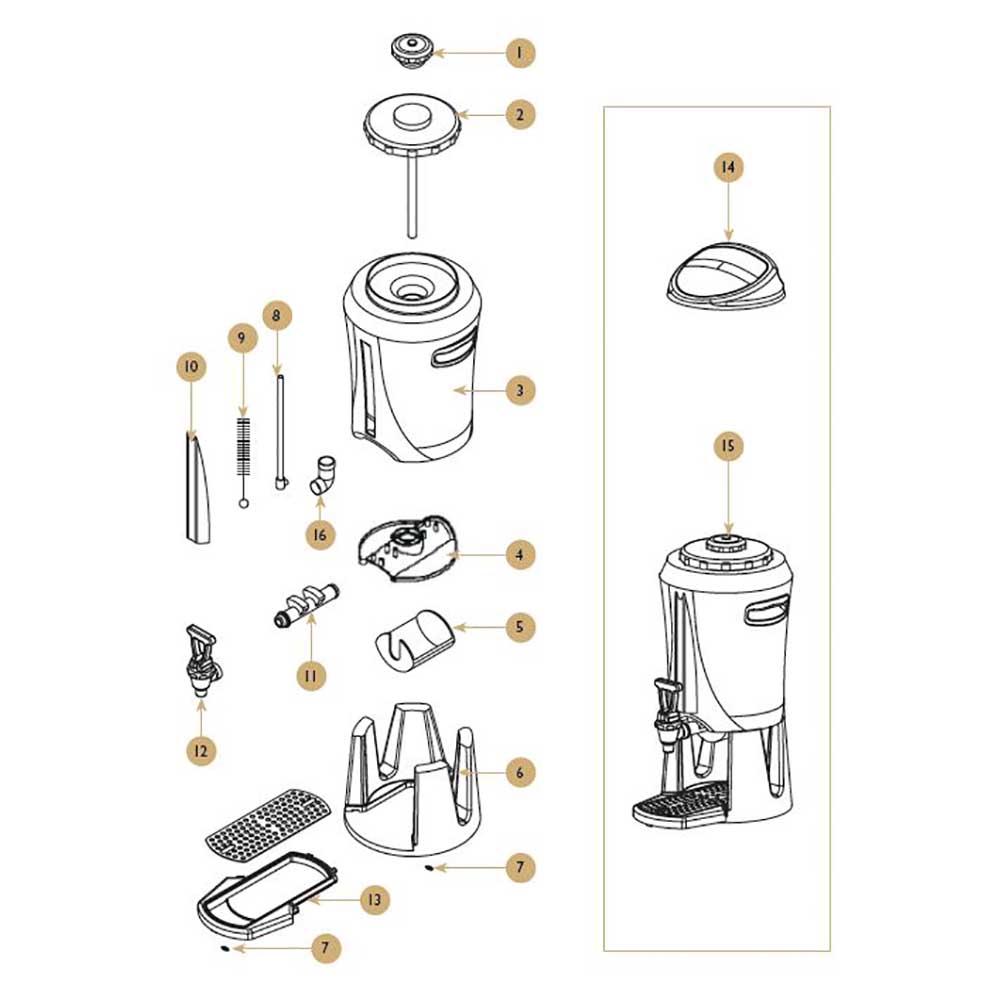 Coffe Queen - Reservdelar till Mega Gold M - Mega Gold A - Mega Gold A x2 - Serveringsstation 2,5L