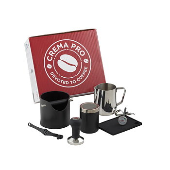CREMA PRO - Komplett och professionellt  baristakit - Med sumplåda, tamper, mjölkkanna etc - Svart