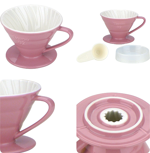 Tiamo - Ceramic V02 Dripper Pink - Rosa porslinsfilter 2-4 koppar, Skopa ingår - 2