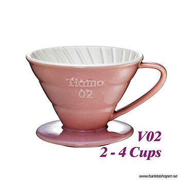 Tiamo - Ceramic V02 Dripper Pink - Rosa porslinsfilter 2-4 koppar, Skopa ingår