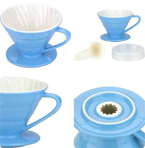 Tiamo - Ceramic V02 Dripper Light Blue - Ljusblått porslinsfilter 2-4 koppar, Skopa ingår! - 2