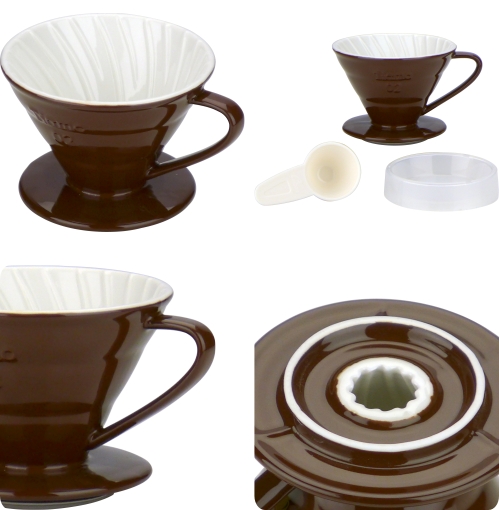 Tiamo - Ceramic V02 Dripper Brown - Brunt porslinsfilter 2-4 koppar, skopa ingår - 2