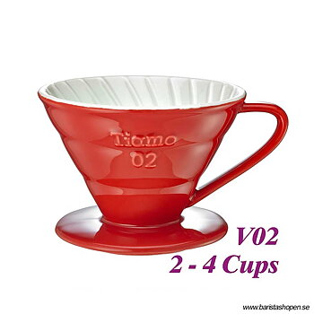 Tiamo - Ceramic V02 Dripper Red - Rött porslinsfilter 2-4 koppar, skopa ingår