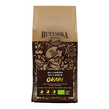 Rutasoka - Okapi - Kongo - Ekologiska (SE-EKO-04) mellanmörkrostade hela kaffebönor - 6x1000g