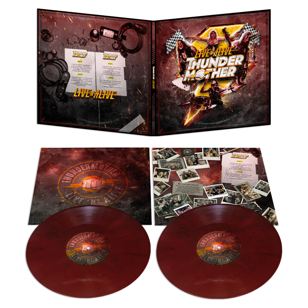 THUNDERMOTHER - LIVE N ALIVE (SIGNED 2-LP OXBLOD MARBLED VINYL) T-SHIRT BUNDLE - 2