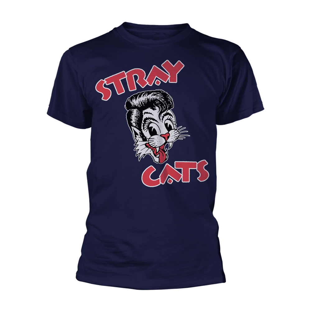 STRAY CATS - T-SHIRT, CAT LOGO (NAVY)