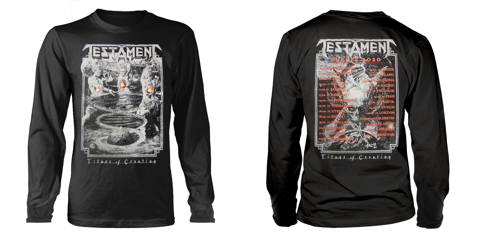 TESTAMENT - LONG SLEEVE, TITANS OF CREATION (GREY) EUROPE 2020 TOUR