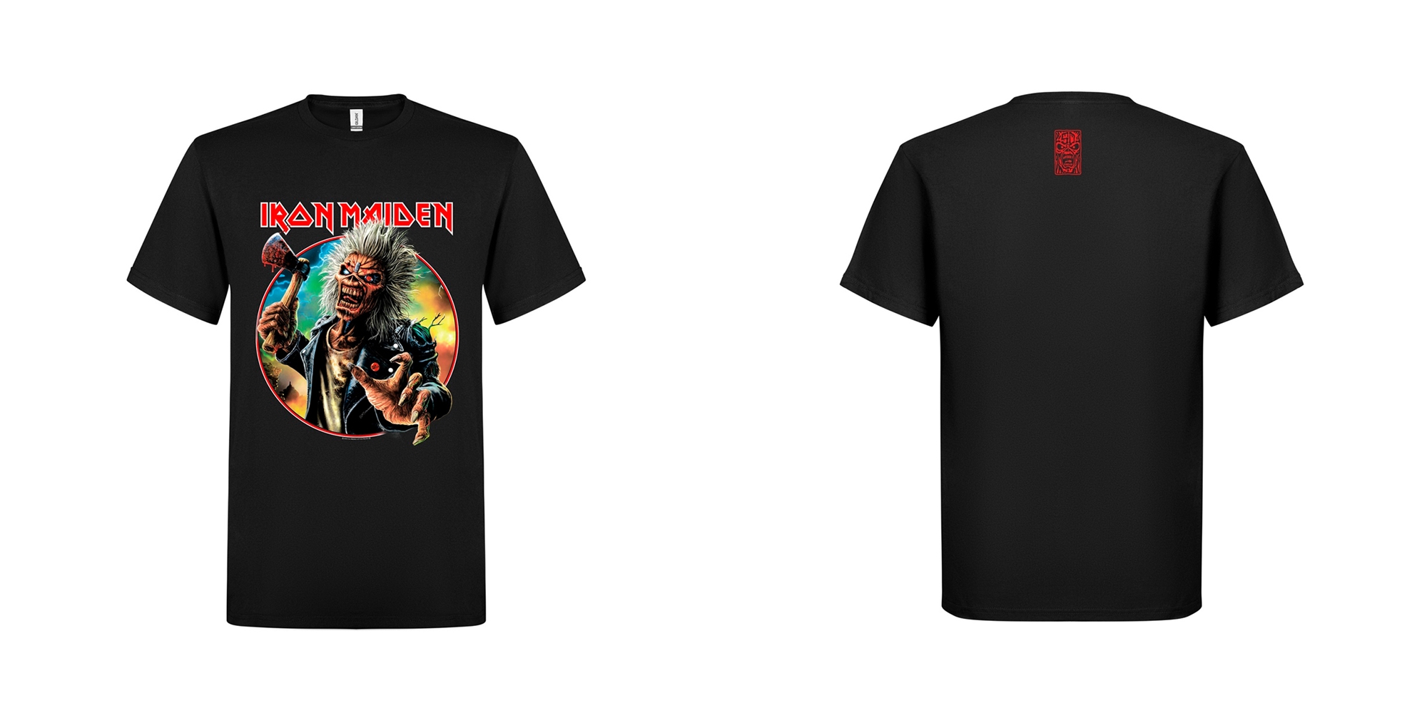 IRON MAIDEN - T-SHIRT, AXE EDDIE RED WHITE CIRCLE BACK AND FRONT