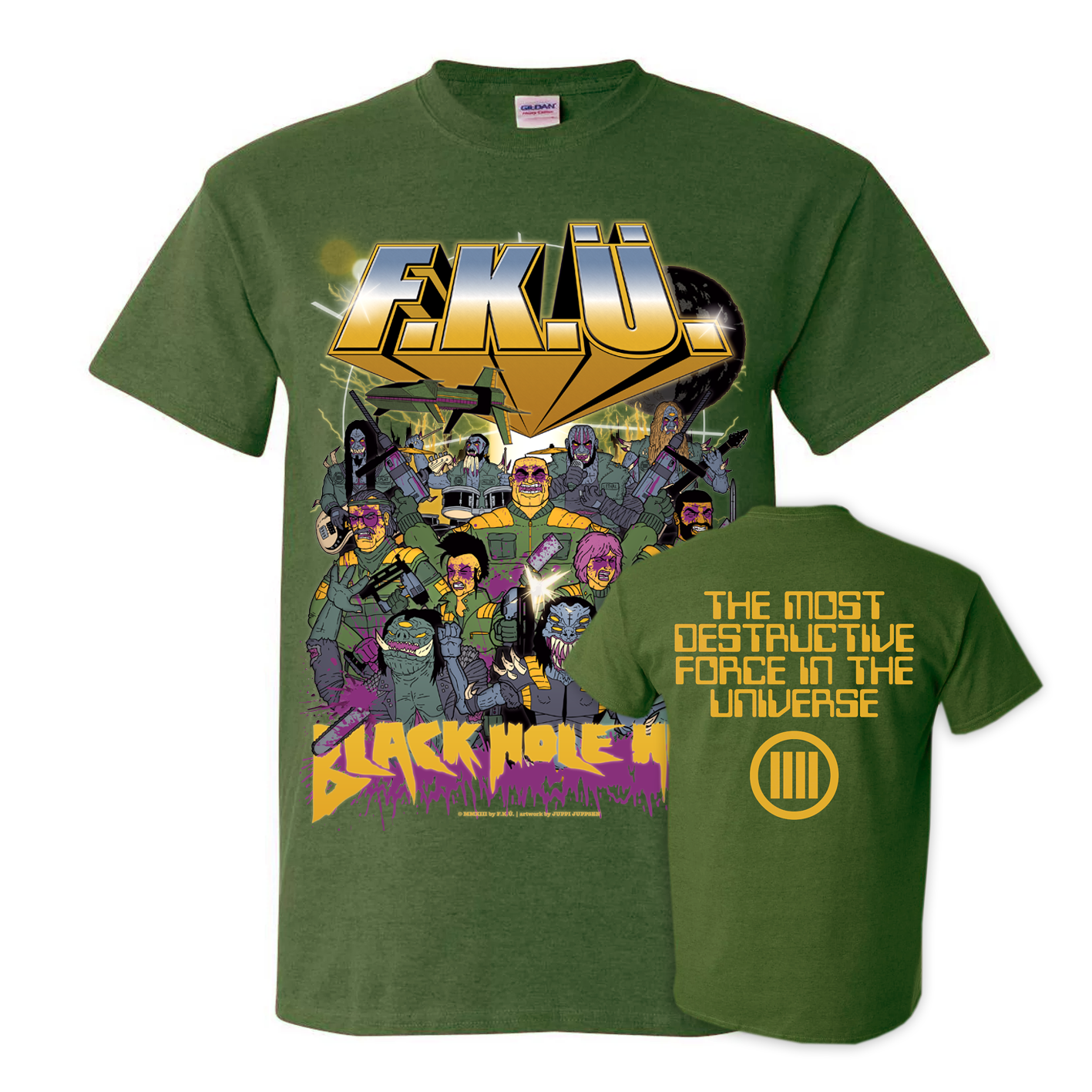 F.K.Ü - T-SHIRT, BLACK HOLE HELL (GREEN)