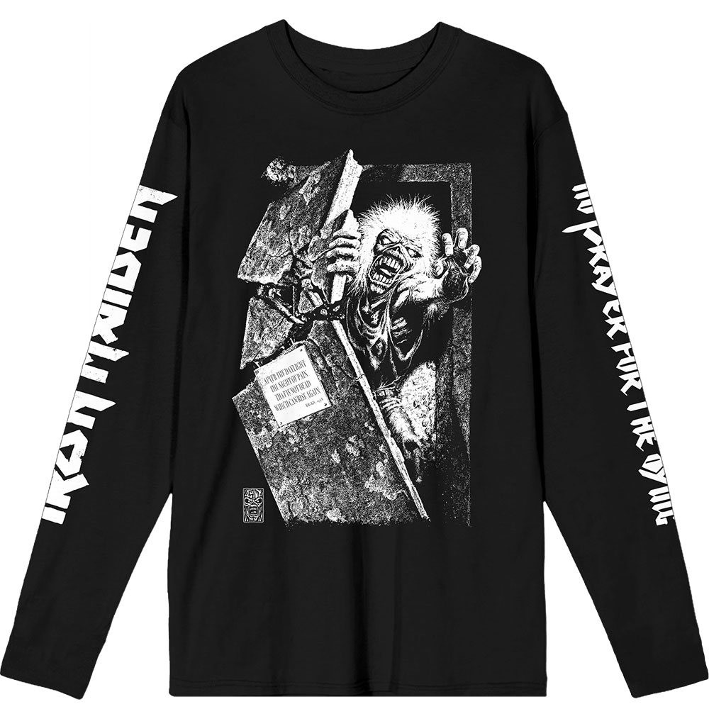 Iron Maiden Unisex Long Sleeve T-Shirt: No Prayer Grave Isolated (Black) (Sleeve Print) (Large)