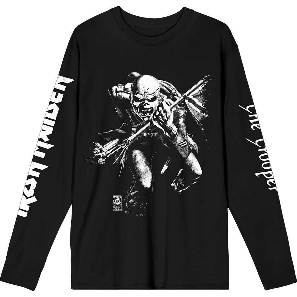 Iron Maiden Unisex Long Sleeve T-Shirt: 50 Trooper Isolated (Black) (Sleeve Print) (Large)