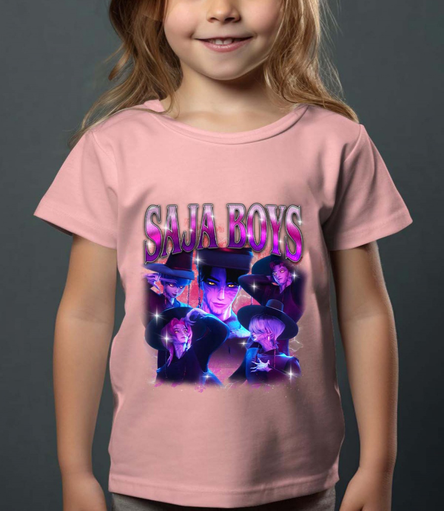 Saja Boys Kpop Demon Hunters Barn T-shirt - Demons - Rosa - 100% Bomull