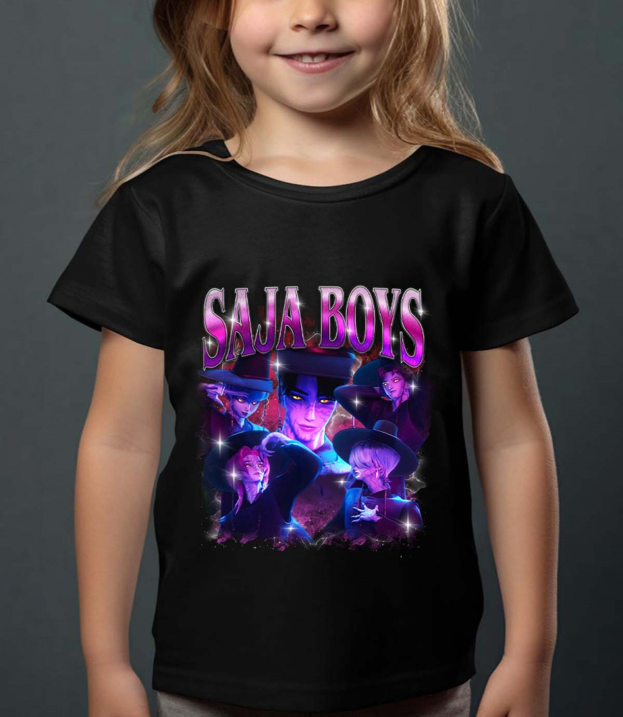 Saja Boys Kpop Demon Hunters Børn T-shirt - Demons - Sort - 100% Bomuld