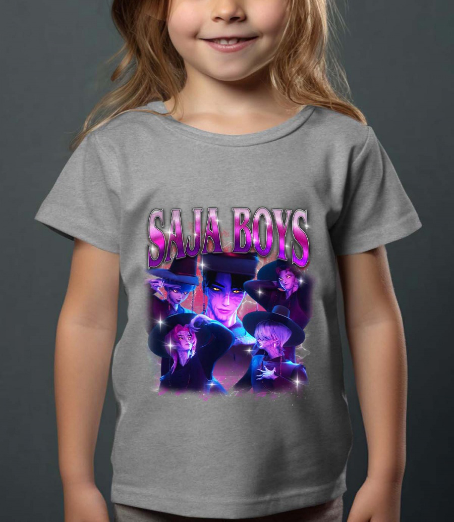Saja Boys Kpop Demon Hunters Lasten T-paita - Demons - Harmaa - 100% Puuvilla