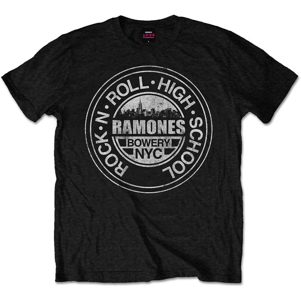 Ramones Unisex T-Shirt: Rock 'n Roll High School, Bowery, NYC (Medium) - 2