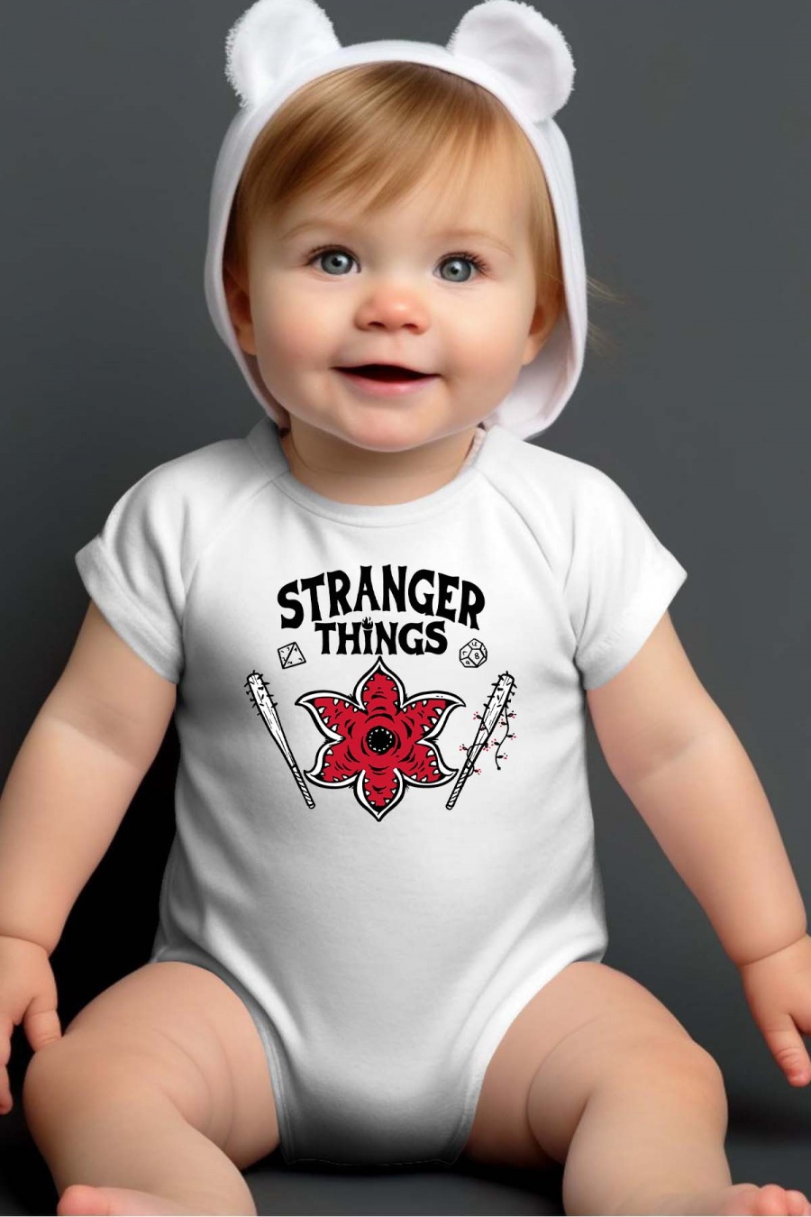Stranger Things Netflix Baby Body - Bad Stranger - Vit - Storlek 0-3 månader - 100% Bomull