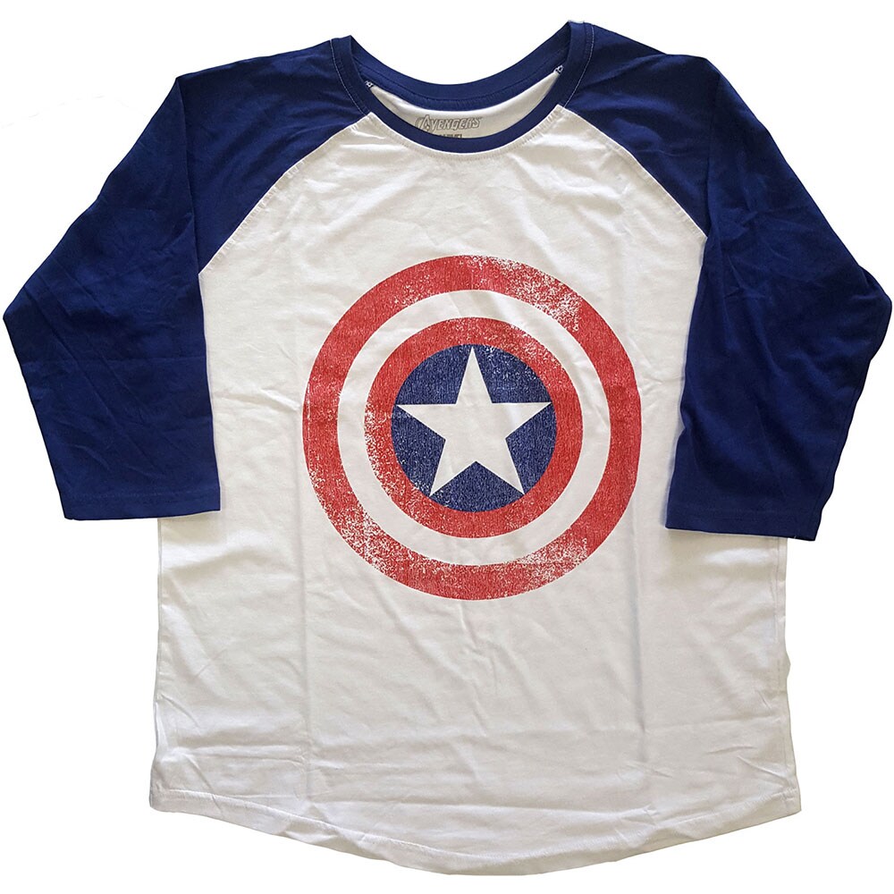 Marvel Comics Unisex Raglan T-Shirt: Captain America Distress Shields (Medium)