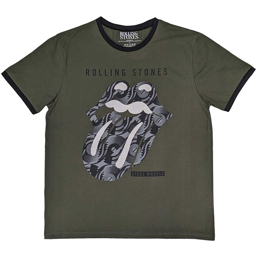 The Rolling Stones Unisex Ringer T-Shirt: Black & White Tongue (Large)