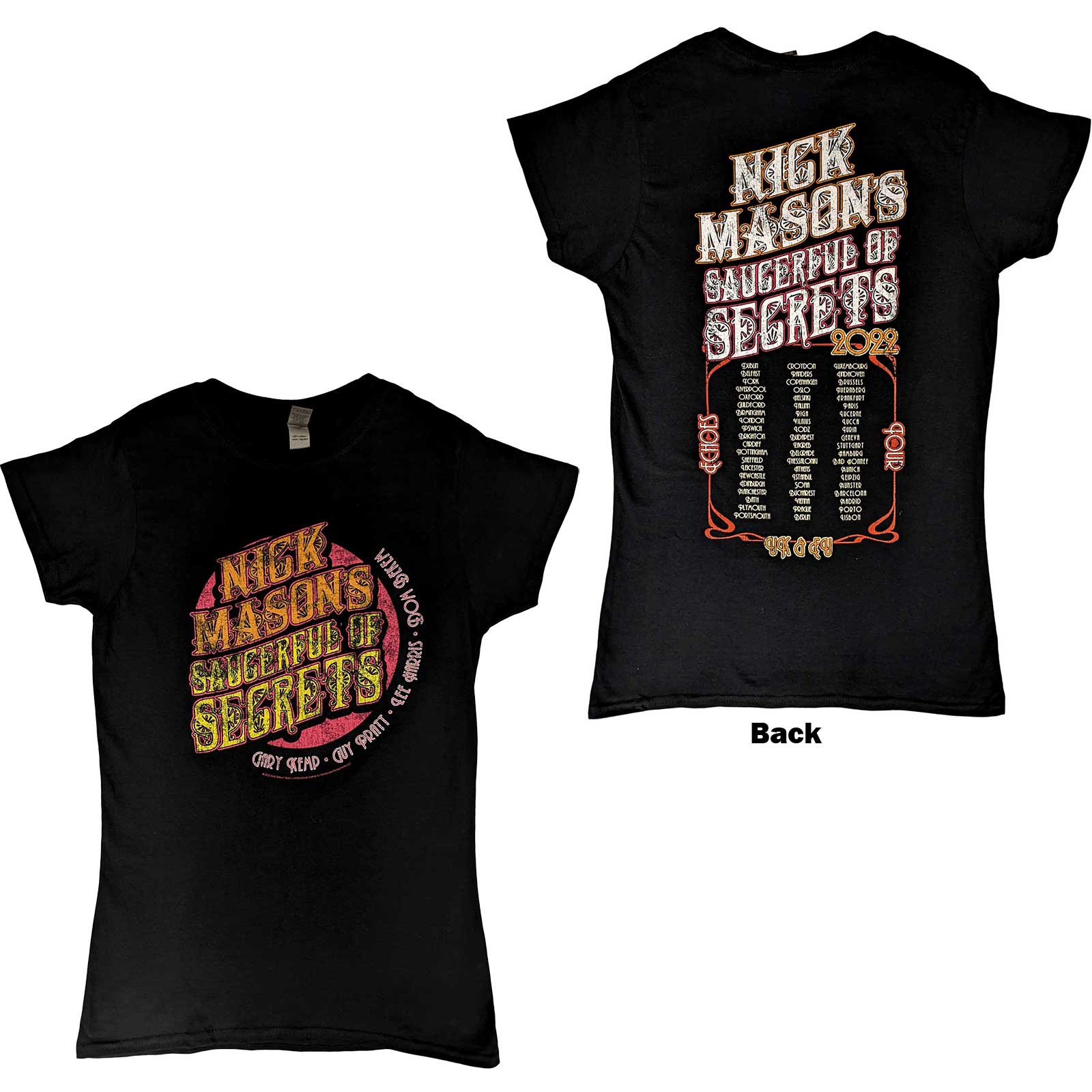 Nick Mason's Saucerful of Secrets Ladies T-Shirt: Echoes European Tour 2022 (Back Print & Ex-Tour) (Large)