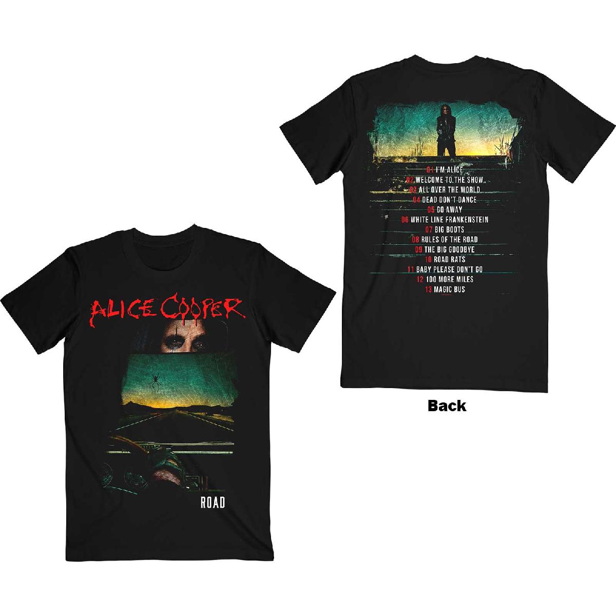 Alice Cooper Unisex T-Shirt: Road Cover Tracklist (Back Print) (Small)