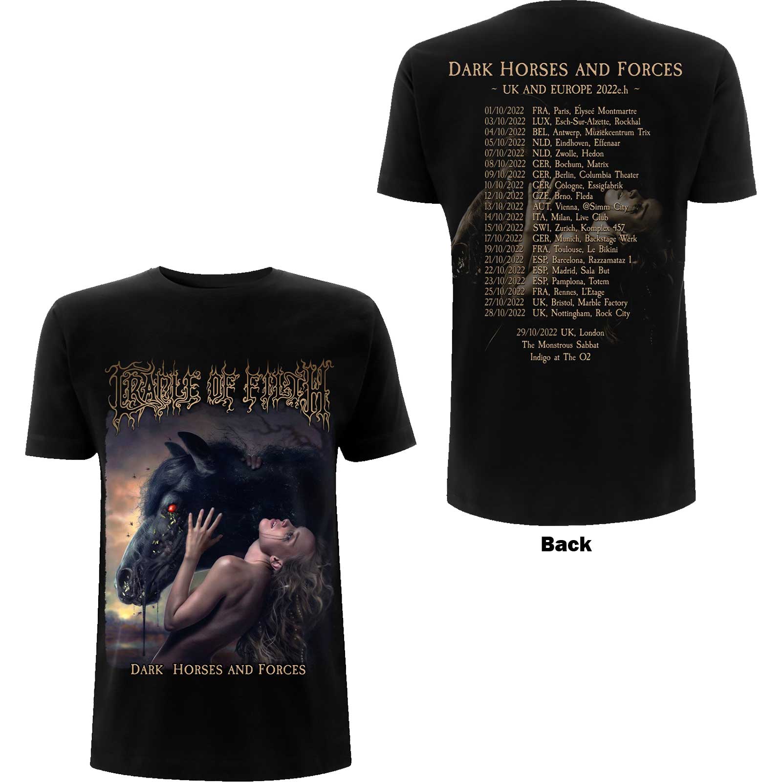 Cradle Of Filth Unisex T-Shirt: Dark Horses (Back Print) (Medium)
