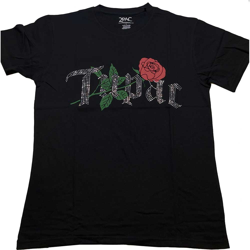 Tupac Unisex T-Shirt: Rose Logo (Diamante) (Small)