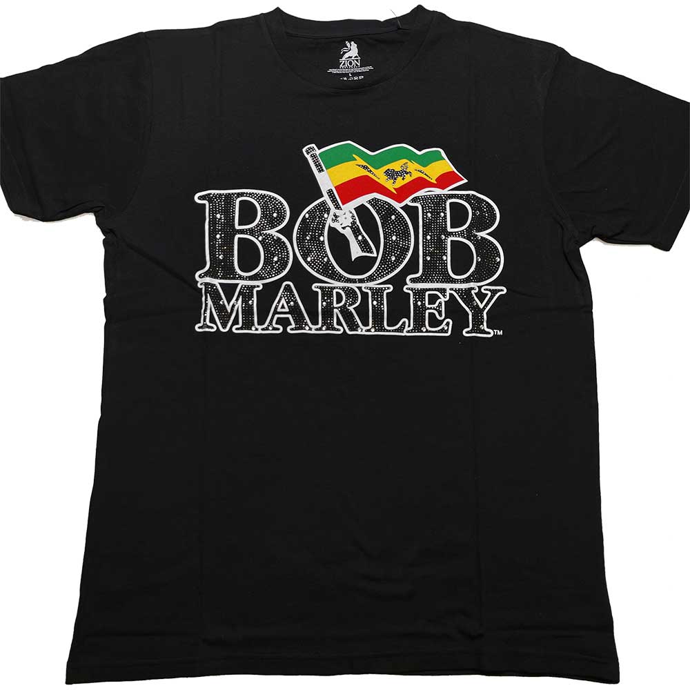 Bob Marley Unisex T-Shirt: Flag Logo (Diamante) (Large)
